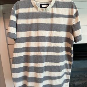 Tom Tailor Striped Gray & cream Men's short sleeve t-shirt size L thick quality